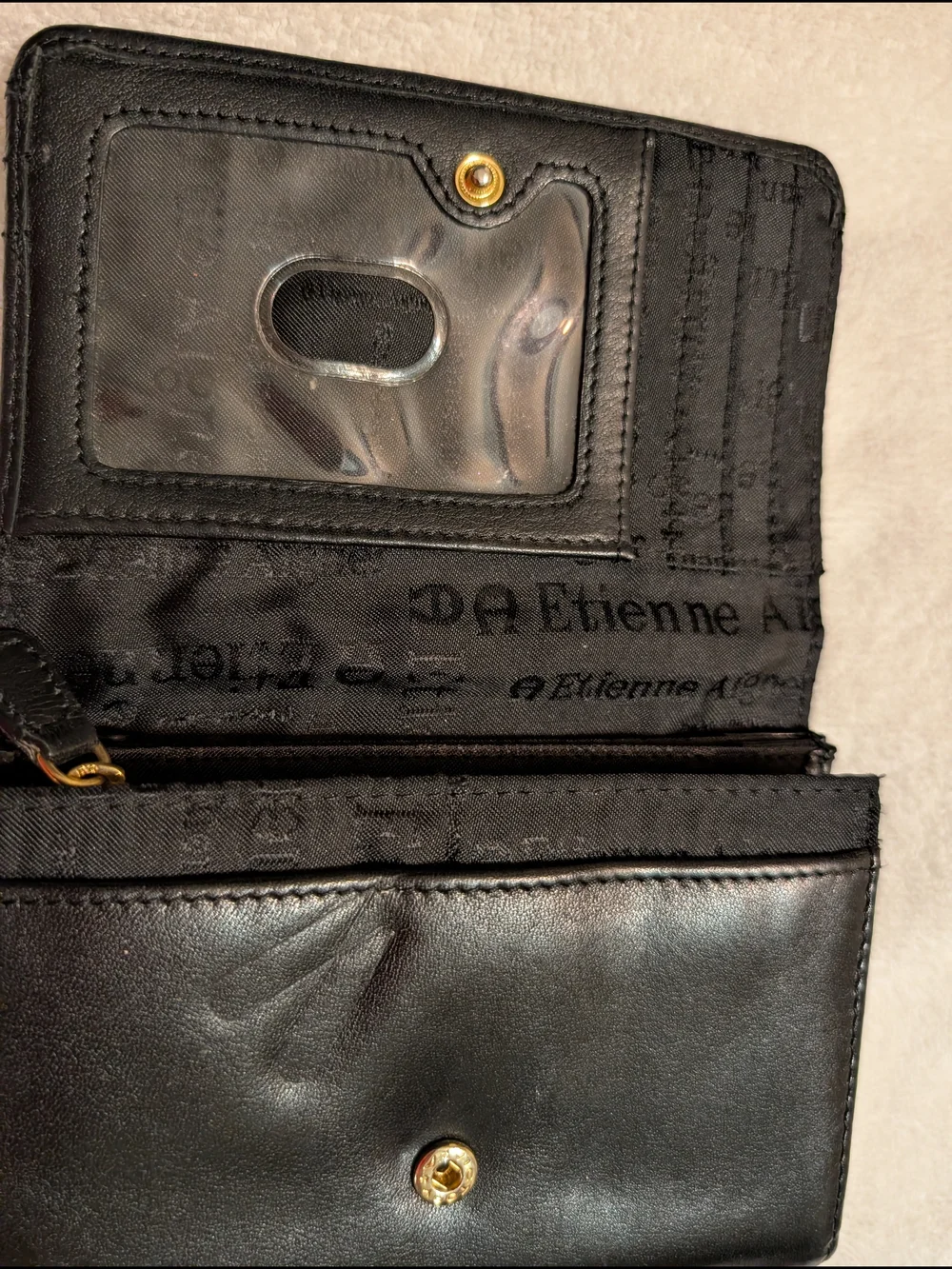 Vintage Etienne Aigner Gold-Accent Black Leather Women’s Clutch